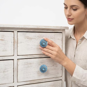 <b>Rustic</b> Blue Ceramic Cabinet Knob Round Decorative Handle for Home Office Furniture - Product Image 2