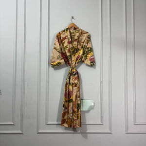 Robe Kimono en Coton Imprimé au Bloc, Col en V, Séchage Rapide, Manches Longues, Longueur Intégrale, Légère, Printemps/Été, pour Demoiselle d'honneur - Product Image 1