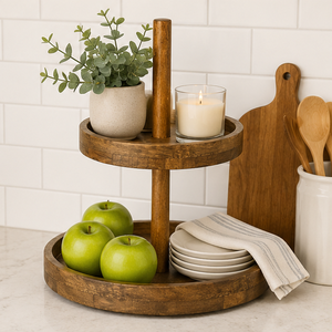 Solid Mango Wood 2-Tier <b>Cake</b> <b>Stand</b> Round Cupcake Tower & Dessert Display Server for Wedding Party and Home Decor Tableware - Product Image 5