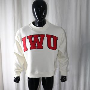 IWU CREAM <b>Mock</b> <b>Neck</b> Sweatshirt 100% Cotton RED Applique Embroidery wide <b>neck</b> Sweatshirt Finer Threads - Product Image 2