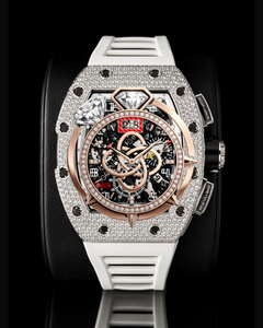 Montre-bracelet analogique pour homme en acier inoxydable avec mouvement à quartz, sertie de moissanite de luxe et de diamants, entièrement pavée de pierres - Product Image 1