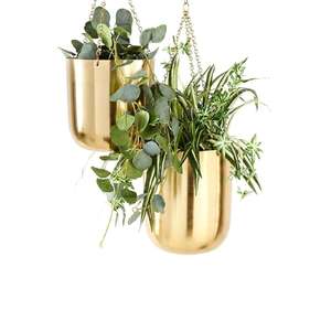 Modern Luxury Gold Metal Cylinder <b>Hanging</b> Planter Nordic Deep Flower Pot Holder With Chain For HomeHotel Wedding Decor Bulk Sale - Product Image 1
