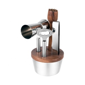 Luxury Stainless Steel Bar Tool Set with Wooden Stand Compact Cocktail Mixing Essentials for Home Bar Style and Gifting - Product Image 1