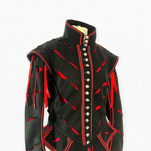 Chaqueta de lana negra y roja de doble capa con mangas extraíbles para recreación histórica del siglo XVII - Product Image 4