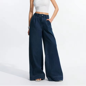 Jeans pour femmes à taille haute et jambes larges, coupe ample, style minimaliste, mode décontractée, streetwear, OEM, vente en gros personnalisée - Product Image 3