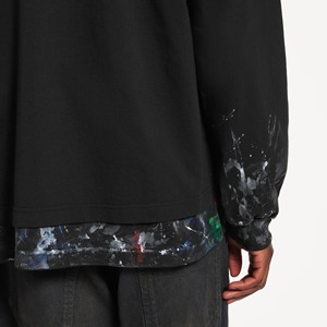 T-shirt à manches courtes superposées à des manches longues, design double chemise, broderie sur la poitrine, tissu épais, coupe oversize. - Product Image 3