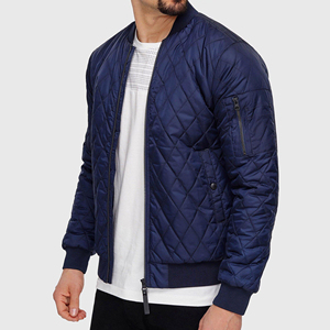 Blouson bomber matelassé bleu marine pour homme, couleur unie, fermeture éclair, coupe-vent décontracté en polyester, vêtement d'extérieur pour l'automne - Product Image 3