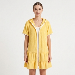 Robe de plage à capuche 100 % polyester pour filles, mignonne, à manches courtes, avec fermeture éclair sur le devant et ourlet à volants, pour la piscine, fournisseur d'étiquettes personnalisées - Product Image 4