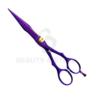 Tijeras Profesionales de Titanio para Cortar el Cabello, Color Morado, con Diseño de Dragón Tallado y Tornillo de Tensión Ajustable Dorado - Product Image 1