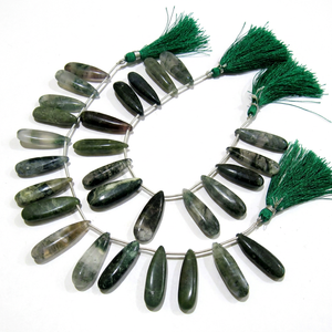 Cuentas lisas de jaspe verde musgo natural en forma de pera - Product Image 4