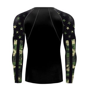 Camiseta de Compresión de Manga Larga Ajustada para Hombre, Diseño de Camuflaje Negro con Estrellas, Impresión por Sublimación, Secado Rápido, Ropa para Artes Marciales - Product Image 2