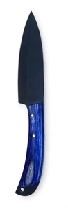 Couteau de chef artisanal en acier à haute teneur en carbone, revêtement noir, manche en bois stabilisé bleu, lame fixe - Product Image 4