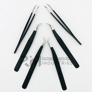 RMI Black Powder Coating Stainless Steel Eyelash Tweezers with Silver Tip Perfect Grip for Eyelash Extension and Tweezer <b>Box</b> - Product Image 3