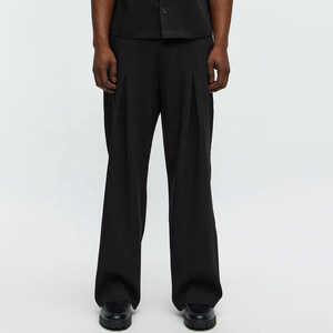 Best Quality Breathable Men's Pleated Wide Leg <b>Trousers</b> High Waist Formal <b>Black</b> Wool Blend Pants Autumn Wear Men's Dress Pants - Product Image 1