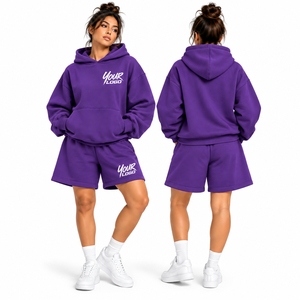 Conjunto de Sudadera con Capucha y Pantalones Cortos para Mujer, Diseño Personalizado de Alta Calidad, Corte Holgado, Informal, de Algodón, 2 Piezas - Product Image 6