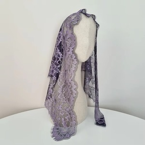 Elegant Romantic Classical Floral <b>Lace</b> Chapel Mass Mantilla Gift Women 110cm French Premium Korean Quality Purple - Product Image 3