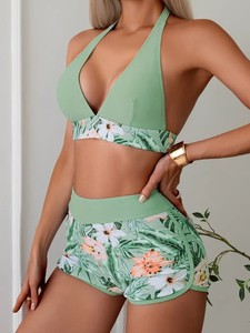 Ensemble de bikini à imprimé floral pour femmes, dos nu, short à nouer devant, maillot de bain extensible, polyester/nylon écologique, séchage rapide, vêtements de plage - Product Image 3
