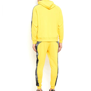 Men's Yellow Hooded Tracksuit With <b>Black</b> Bandana Side Stripes Casual Full Length Sweatshirt And Pants Set Autumn Wear - Product Image 1