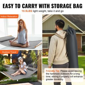 Hamaca de tela acolchada doble con almohada desmontable y barra esparcidora de madera dura - Product Image 6