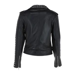 Veste en cuir PU noir pour homme avec décoration rivets, fermeture éclair, coupe ajustée, col rabattable, style automne - Product Image 2