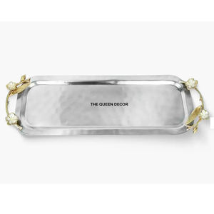 Plateaux de service en métal doré, faits à la main, de luxe, pour la maison, les hôtels, les mariages et les restaurants. - Product Image 5