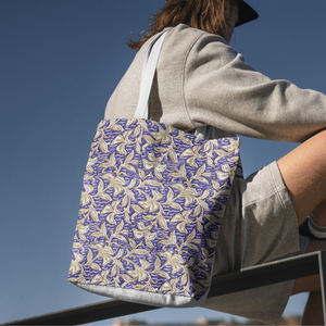 Bolsas de Mercado de Algodón con Estampado de Bloques, Bolsas de Compras de Algodón Hechas a Mano con Estampado de Bloques y Acolchado a Máquina - Product Image 1