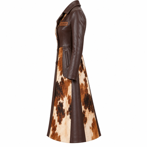 Abrigo Largo Estilo Duster con Estampado de Vaca Occidental y Parches de Cuero, con Botones al Frente, para Mujer, Fabricación Personalizada OEM - Product Image 4