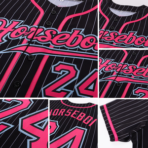 Anti-Bacterial OMMiZ Top Quality OEM 1.1 Custom Print Knitted Men's Black White Pinstripe Pink-Light Blue <b>Baseball</b> Jersey - Product Image 6