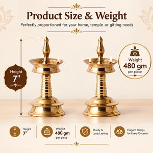 Ensemble de lampes à huile Diya sur pied en laiton poli, artisanat métallique exquis, Samai Deepak traditionnel du Kerala pour les rituels religieux - Product Image 5