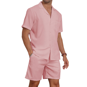 Ensemble coordonné de haute qualité, respirant, séchage rapide, personnalisable, ensemble de shorts décontractés pour hommes, été, couleur unie, impression sérigraphique sur tissu éponge - Product Image 1