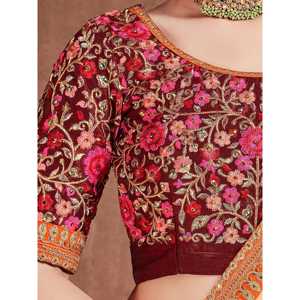 Lehenga Choli semi-cousu brodé de couleur bleu-rouge flamboyant pour mariage par Zeel Clothing - Product Image 4