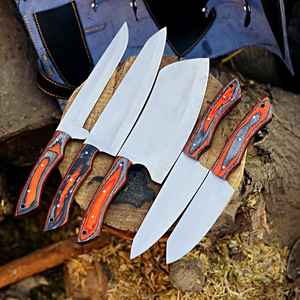 Ensemble de couteaux de chef de qualité professionnelle pour usage domestique, manche personnalisé, acier haute teneur en carbone, couteau de chef fait main. - Product Image 4