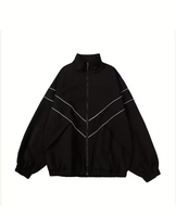 Men's Black Coated Canvas Bomber Jacket Stand Collar Batwing Sleeve Single Button Casual Striped Loose Fit Winter OEM Service