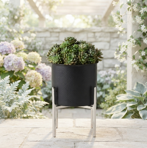 Grand pot de fleurs avec support en acier noir thermolaqué, décoration de jardin, accessoires d'extérieur, balcon - Product Image 1