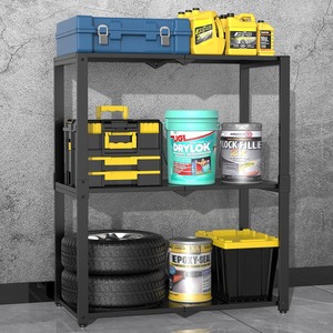 3 Shelf <b>Floating</b> Industrial Metal Heavy Duty Black Storage Rack Shelving <b>Unit</b> with Easy Assembly for Indoor Use - Product Image 3