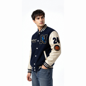 Chaqueta Varsity Personalizada con Cuerpo de Lana y Mangas de Cuero, Parche Bordado Personalizado, Chaqueta Letterman de Béisbol, Chaqueta Urbana Personalizada - Product Image 3