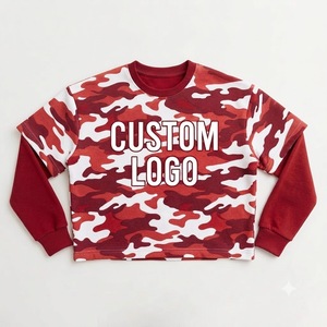 Athletic pink <b>red</b> caamo Color Block Sweatshirt Crewneck Long Sleeve Casual Sportswear Streetwear Urban Fashion Pullover <b>Top</b> - Product Image 2