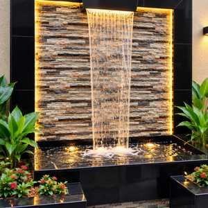 Fuente de Agua Moderna de 8 Pies de Ancho y 7 Pies de Alto, Cascada de Pared para Interiores y Exteriores con Panel de Textura de Piedra y Retroiluminación LED - Product Image 4