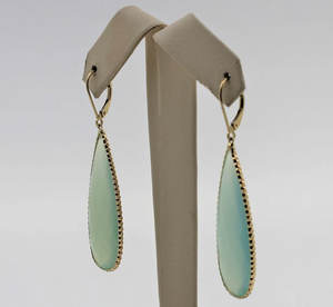 Boucles d'oreilles pendantes élégantes en imitation calcédoine verte, plaquées or, forme marquise, pour femmes, vente en gros - Product Image 3