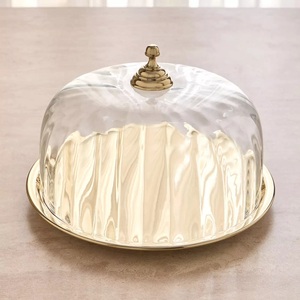 Handmade Aluminium <b>Cake</b> <b>Server</b> With Glass Lid Round Shape Customized Size <b>Cake</b> <b>Server</b> With Lid For Top Selling - Product Image 1