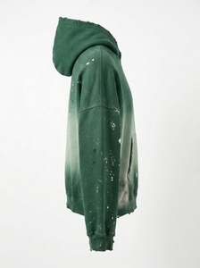 Sudadera con capucha verde desgastada para hombre, estilo oversize, de moda urbana, personalizada, de forro polar, informal - Product Image 3