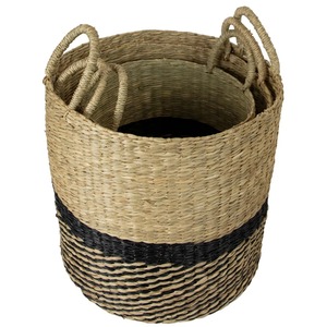 Cestas cilíndricas de mimbre tejidas en negro y beige, hechas a mano, para almacenamiento, venta al por mayor, ecológicas, hechas en Vietnam - Product Image 5