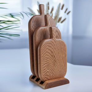 Ensemble de 3 planches à découper élégantes en chêne avec grain de bois riche et élégant, support vertical fin, parfait pour la cuisine et la découpe des légumes - Product Image 1
