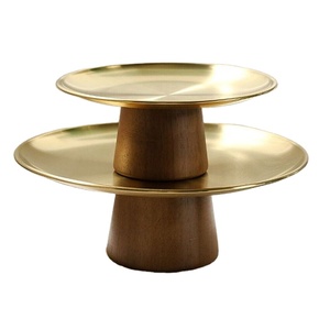 HOT SELLING Trending Metal and Wood Cake Stand Double Layer <b>Dessert</b> Display Pedestal Tray Luxury Serving Decor Item - Product Image 1