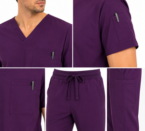 Comfortable Men's <b>Scrubs</b> <b>Set</b> V-Neck Top Jogger Cargo Pants Elastic Waist Medical Uniform Nurse Workwear Custom Wholesale - Product Image 3
