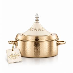 Casserole de luxe écologique et durable en acier inoxydable martelé de 24 cm avec couvercle conique décoratif et poignées latérales, sans revêtement, pour soupes - Product Image 1