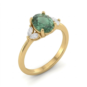 14K Solid Gold Oval Green Gemstone <b>Ring</b> Pear Shape Diamond Accent Prong <b>Set</b> Wedding Jewelry <b>for</b> <b>Women</b> - Product Image 2