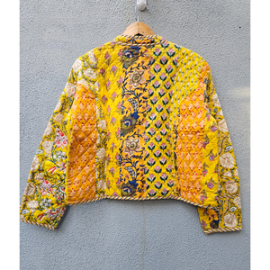 Chaqueta Acolchada de Algodón con Estampado Floral Amarillo, Reversible, Hecha a Mano, Tejida, Transpirable, Estilo Vintage, Ropa Exterior para Mujer, Regalo para Ella - Product Image 6
