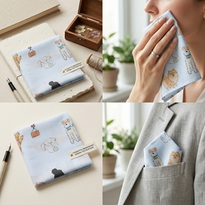 [K-ESSENTIALS] Mignon mouchoir imprimé animaux colorés en coton ultra doux 60s, réutilisable, pour essuyer la sueur - Product Image 6