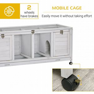 Casetta per Conigli in Legno Grigio Chiaro con Ruote, Cuccia per Animali Domestici da Interno con Divisori - Product Image 6